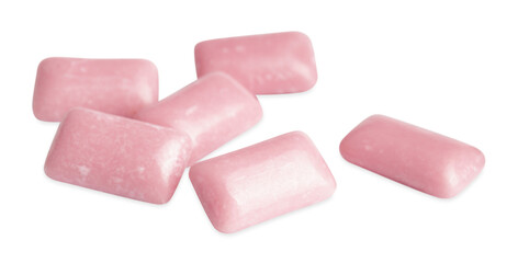 Heap of tasty sweet chewing gums on white background