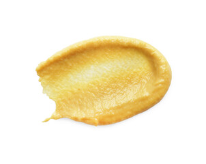 Smear of delicious mustard isolated on white, top view