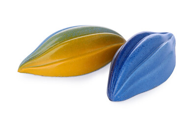 Two tasty chocolate candies on white background