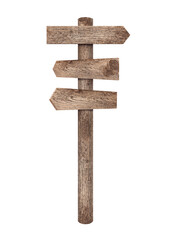 Empty wooden road sign isolated on white