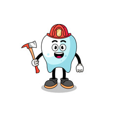 Cartoon mascot of tooth firefighter