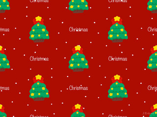 Christmas Tree cartoon character seamless pattern on red background