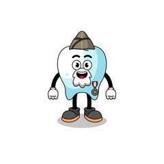 Character cartoon of tooth as a veteran