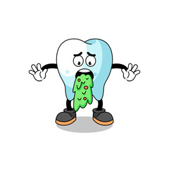 tooth mascot cartoon vomiting