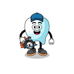 Cartoon Illustration of tooth as a woodworker