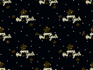 Fototapeta na wymiar Happy New Year cartoon character seamless pattern on black background
