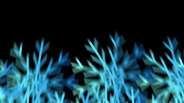 Blue Snowflakes Christmas Transition On A Black Screen. Animation Of Rotating Frozen Crystals. Stock 4k Video Frame Change In The Clip.