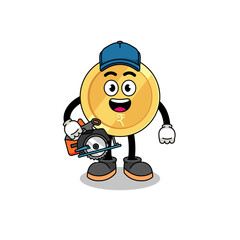 Cartoon Illustration of indian rupee as a woodworker