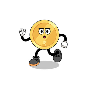 running indian rupee mascot illustration