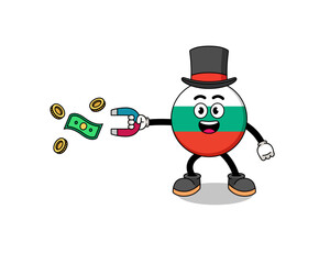 Fototapeta na wymiar Character Illustration of bulgaria flag catching money with a magnet