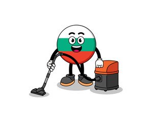 Character mascot of bulgaria flag holding vacuum cleaner