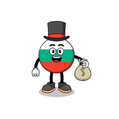 Fototapeta na wymiar bulgaria flag mascot illustration rich man holding a money sack