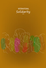 International Human Solidarity Day. Vector doodle line art Background Illustration with peoples faces 