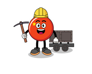 Mascot Illustration of china flag miner