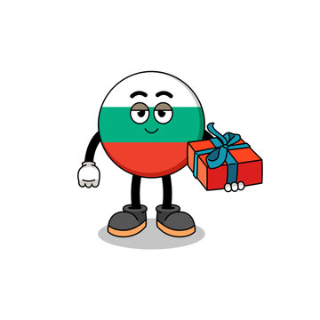 bulgaria flag mascot illustration giving a gift