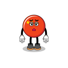 china flag cartoon with fatigue gesture