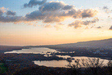 日暮山展望台から見た夜明けの大沼国定公園
