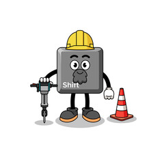 Character cartoon of keyboard shift key working on road construction