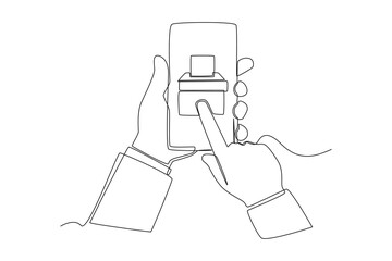 Continuous one line drawing Hand holding smartphone with voting app on the screen for General Regional or Presidential Election. Voting concept. Single line draw design vector graphic illustration.