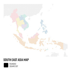 世界地図ドット粗め 東南アジア地域 国別にグループ