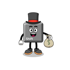 keyboard shift key mascot illustration rich man holding a money sack