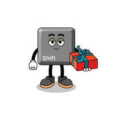 keyboard shift key mascot illustration giving a gift