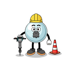 Character cartoon of silver ball working on road construction