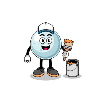 Character mascot of silver ball as a painter