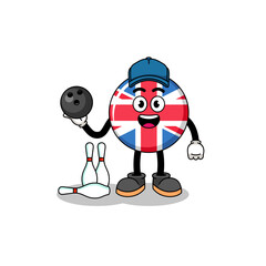 Mascot of united kingdom flag as a bowling player