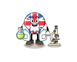 Mascot of united kingdom flag as a scientist