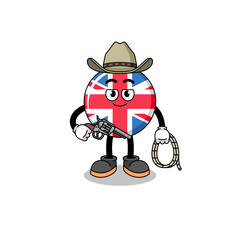 Character mascot of united kingdom flag as a cowboy