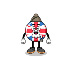 Character cartoon of united kingdom flag as a veteran