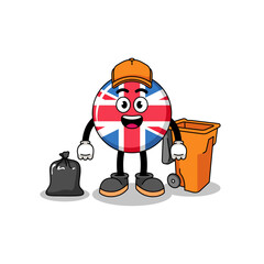 Illustration of united kingdom flag cartoon as a garbage collector