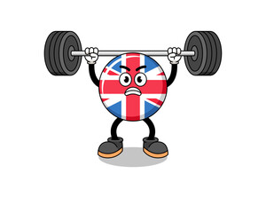 Fototapeta na wymiar united kingdom flag mascot cartoon lifting a barbell