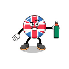 united kingdom flag illustration cartoon holding mosquito repellent