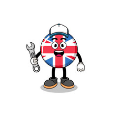 united kingdom flag illustration cartoon as a mechanic