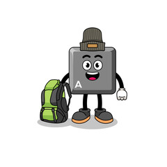 Illustration of keyboard A key mascot as a hiker