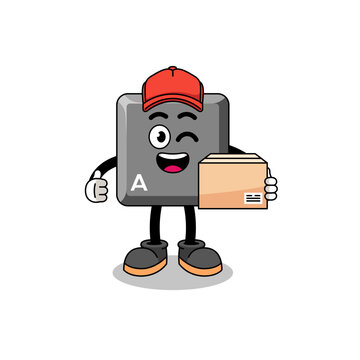 keyboard A key mascot cartoon as an courier