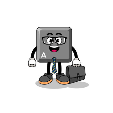 keyboard A key mascot as a businessman