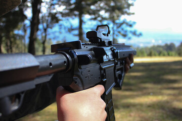 first person aiming shooting weapon rifle