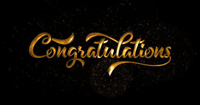 Congratulations. Animation in golden color with particles on the black screen alpha channel. Congratulations text Animated is suitable for graduation, achievements, success, wishes, and events