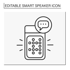  Application line icon. Voice assistant.Dialogue cloud. Audio communication. Smart speaker concept. Isolated vector illustration. Editable stroke