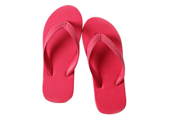 Red flip flop beach shoes or sandals isolated transparent background photo PNG file - obrazy, fototapety, plakaty