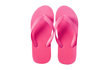 Bright pink flip flop beach shoes sandals flat top view isolated transparent background photo PNG...