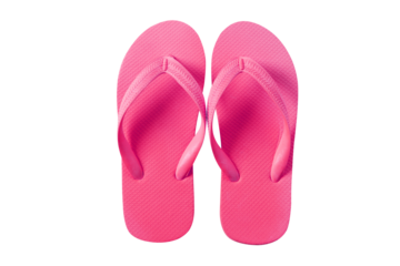 Bright pink flip flop beach shoes sandals flat top view isolated transparent background photo PNG file
