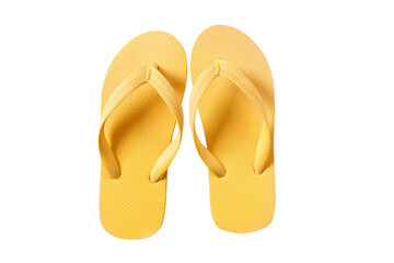 Bright yellow flipflop beach shoe summer sandals pair isolated transparent background PNG file