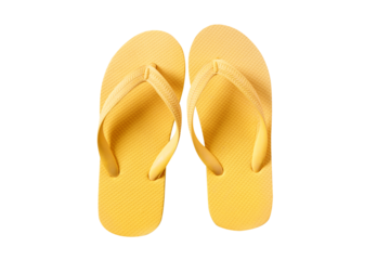 Bright yellow flipflop beach shoe summer sandals pair isolated transparent background PNG file