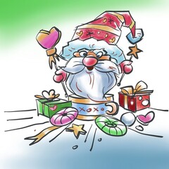 Santa Claus with gifts digital art for card illustration background