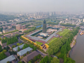 Aerial photo of the temple pagoda in Nanjing, China