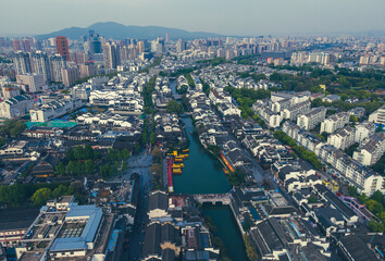 Fototapeta na wymiar Aerial photo of Confucius Temple and Qinhuai River in Nanjing